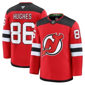 New Jersey Devils Dresy Fanatics Premium Jack Hughes 2024-25 Červené Domácí - Pánské